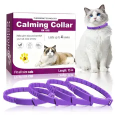Kit de 4 Coleira Calmante para Gatos,15 Polegadas Ajustável, Alívio de Estresse por 60 Dias