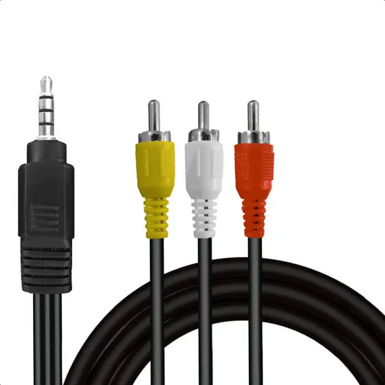 Cabo Áudio e Vídeo P2 para 3 RCA 1,5m para TV e Multimídia