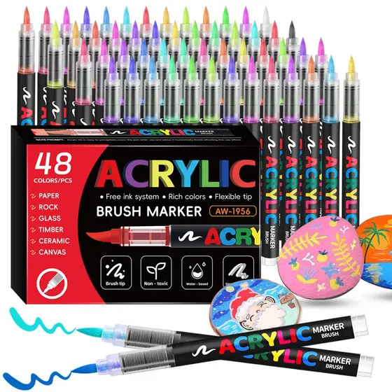 Caneta Marcadora Acrílica Pincel Artístico 12/24/48 Cores Vibrantes para Desenho e Pintura DIY
