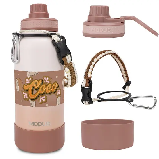 MODUS Garrafa Térmica Aço Inoxidável Isolado de água 1000ml Com Alça Paracord Com Alça e Base Emborrachada