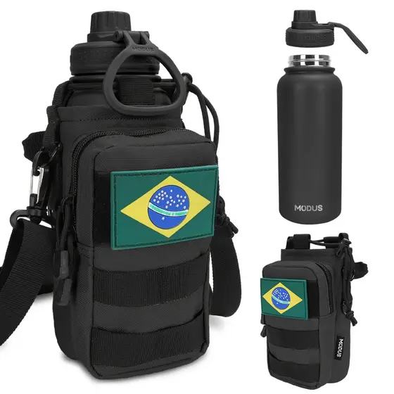 MODUS Garrafa Tática Térmica 1000ml Aço Inoxidável Com Alça Paracord Corda e Bolsa