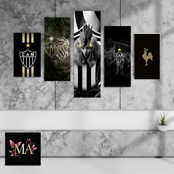 Quadros Decorativos Atlético Mineiro 5 Peças Para Sala Quarto Escritório Decoração