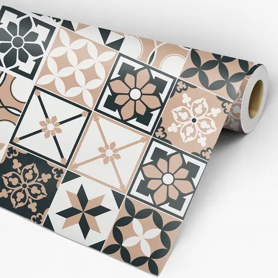 Adesivo De Parede Azulejo Português Marrom e Preto - Papel De Parede Adesivo Para Cozinha  Papel De Parede Auto - 0,72m²