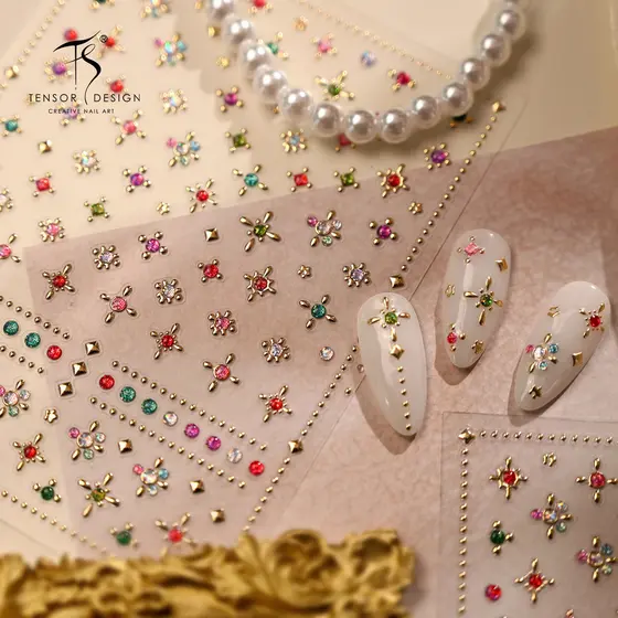 Adesivos de Unhas com Pedras Brilhantes para Festa, Decorações DIY Florais Coloridas com Diamantes para Meninas Doces e