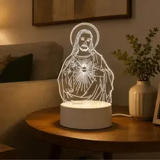 Abajur Religioso Luminária Jesus LED 3D Luz Noturna Decorativa Mesa Quarto