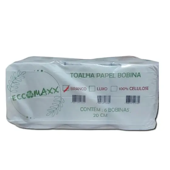 Papel Toalha bobina auto corte de 20cm x 200cm 6 rolos