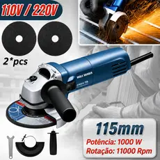 1000W Esmerilhadeira Lixadeira Angular 115mm 11000rpm Dupla Voltagem 110V 220V