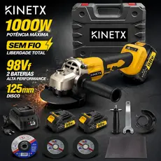 1000W 125mm Esmerilhadeira Angular Sem Fio 98VF 2 Baterias KINETX Lixadeira Elétrica Potente Corte Fácil