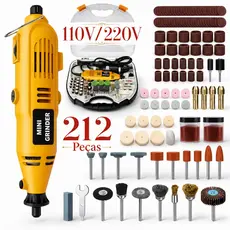 Mini Retifica 600W 37000rpm Kit 212 Peças Esmerilhadeira Furadeira Profissional 110V/220V Eixo Flexível Polimento Corte