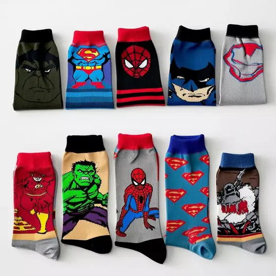Kit com 12/6/9/3 Pares de Meia Infantil Personagens de Heróis Homem Aranha, Hulk, Batman