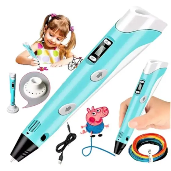 Caneta 3D Infantil e Adulto Impressora Manual DIY com Filamento Plástico Seguro para Crianças