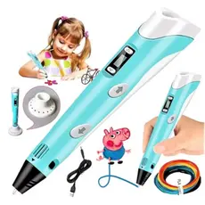 Caneta 3D Infantil e Adulto Impressora Manual DIY com Filamento Plástico Seguro para Crianças