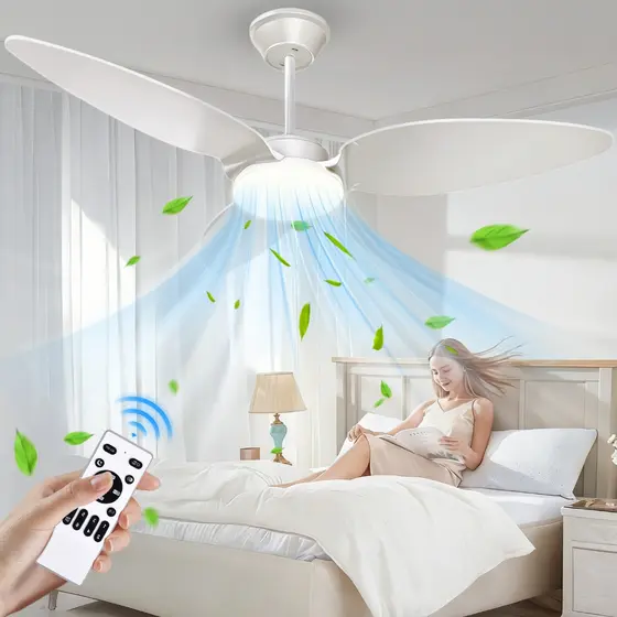 Ventilador de Teto Moderno 42 Polegadas com Luz LED e Controle Remoto, Ventilador 3 Pás ABS, 3CCT+6 Velocidades