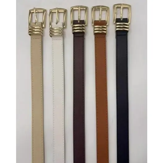 Cinto Feminino Largura 2,5cm Fivela Quadrada Dourada com Anéis Decorativos, Cinto Ajustável para Calça Social, Jeans, Ve