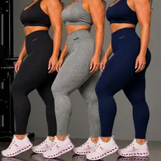 Kit 3 Calças Legging Plus Size Feminina Cintura Alta Zero Transparência Academia Confortável Fitness