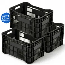Kit 3 Caixas Hortifruti 60 Litros Vazada Multiuso Mercado Feira Organizadora Agricola