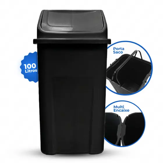 Lixeira Cesto Basculante 100 Litros Resistente Lixo Coleta Seletiva Proteção UV