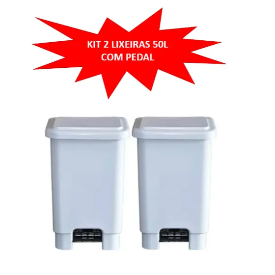 KIT COM 2 LIXEIRAS - CESTO DE 50L REFORÇADA -COZINHA BANHEIRO AREA EXTERNA LAR