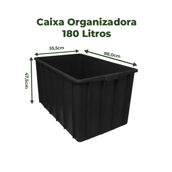 CAIXA PLASTICA 180 L GRANDE - REFORÇADA MULTIUSO ORGANIZADORA 57X51X90
