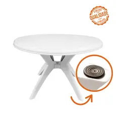 KIT COM 2 MESAS REDONDAS 1,00 DESMONTÁVEL EM PLÁSTICO RESISTENTE PRÓPRIA PARA JARDIM, ÁREAS INTERNAS E EXTERNAS MARFIM