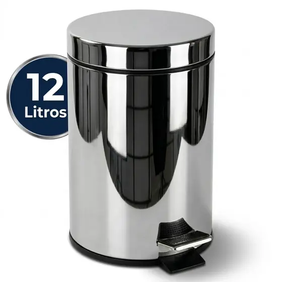 Lixeira Inox 12 Litros c/ Pedal e Cesto Interno Removível Lixo Banheiro Cozinha Casa Escritório