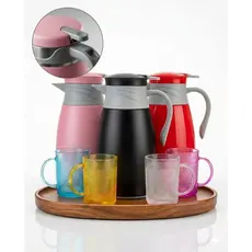 Kit Garrafa Térmica 1L + 4 Xícara Café Chá Cozinha Premium Cantinho do Café Luxo Vermelha Preta Rosa