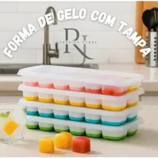 KIT 1/2/ 4 Formas de Gelo Silicone Com Tampa Rígida e Flexível (4871)