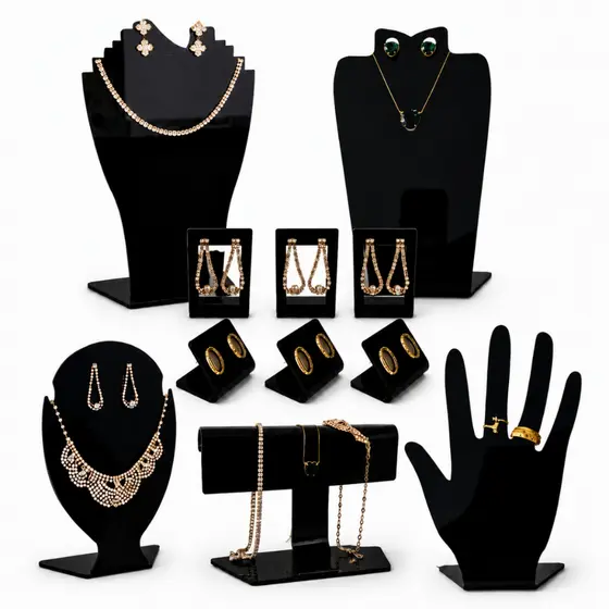 Expositor Busto Anel Colar Tornozeleira Brincos Kit 11 Pç Preto e Branco