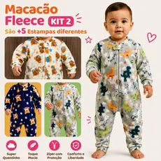 KIT 2 Macacão Bebe Menino Roupa Inverno Fleece Peluciado Com Zíper Quentinho e Confortável