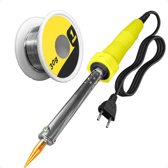 Kit Ferro de Solda 60W 127V Soldador Elétrico + Rolo Fio de Estanho 30g 1mm Kit Profissional
