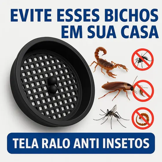 Tela Protetora Anti Inseto Escorpião Dengue Baratas Para Ralos 10Cm ou 15Cm Preto Contra Entupimento