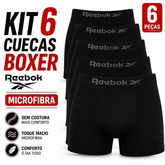 Kit 6 Cueca Boxer Reebok Microfibra Cueca Sem Costura Cueca Box Confortável Macia Lisa Cueca Adulto
