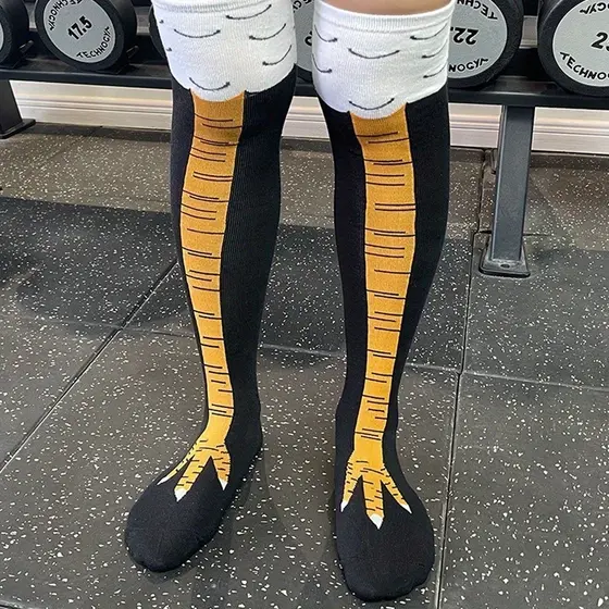 Meia Pé de Frango Galinha Galo Divertida Algodão Crossfit Esportiva Academia Cano Alto