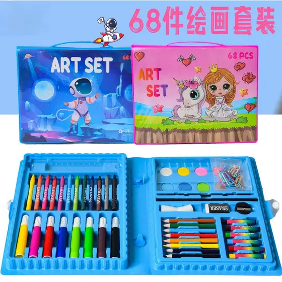 Estojo Maleta de Pintura Infantil 68 Peças | Kit Desenho Educativo para Crianças | Presente Criativo
