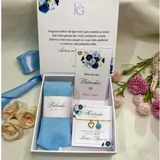 Caixa convite para Padrinhos de Casamento com pulseira, gravata e manual