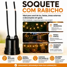 Soquete Bocal para Lâmpada E27 C/ Rabicho Festão Varal De Luz Cordão Iluminado