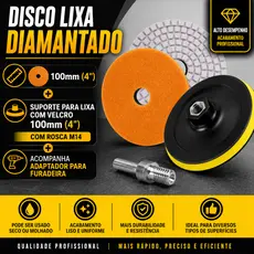 KIT Suporte C/ Velcro + Lixa Diamantada Ø 100mm Para Desbaste Polimento Mármore Granito Porcelanato