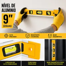 Nível de Alumínio Magnético 9" Polegadas Alta Precisão, Resistência e Desempenho Profissional