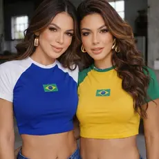 kit Cropped Brasil Feminina Blogueira Mel Maia Copa do Mundo Blusa Torcedora Baby Look Verde Amarelo Seleção Brasileira