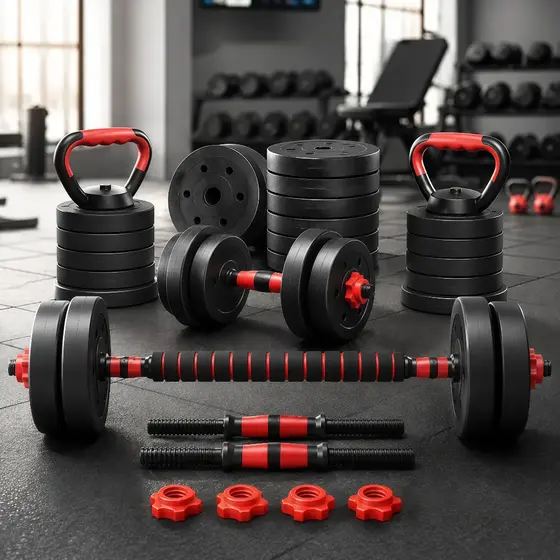 Kit Treino Funcional 15KG  Halteres Barra Supino Kettlebell Preto