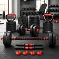 Kit Treino Funcional 15KG  Halteres Barra Supino Kettlebell Preto