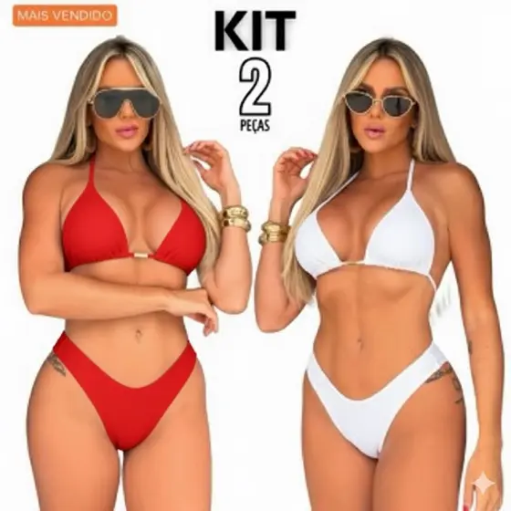 Kit Conjunto Biquíni Asa Delta Fio DUPLO Cortininha PROMOÇÃO