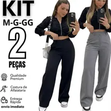 Kit 2 Calças Pantalona Alfaiataria Cintura Alta Com Bolso PROMOÇÃO