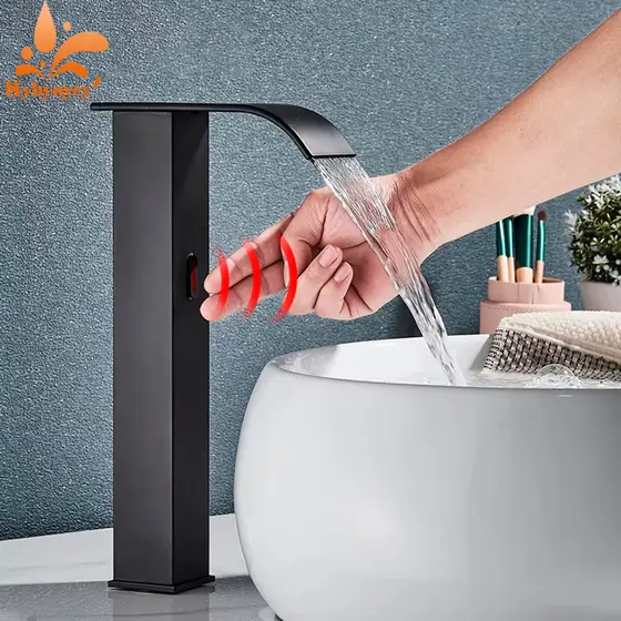 Sensor Torneira Banheiro Dourada Torneira Cascata Automática Torneira Lavabo Automática
