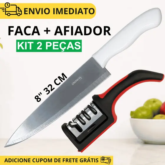 Faca de Cozinha + Afiador Kit Amolador de Facas + Faca de Cozinha Profissional + Afiador