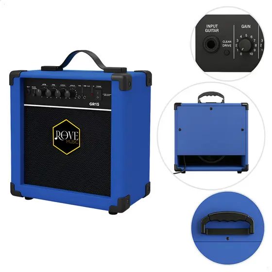 Amplificador Portátil Guitarra Rove Music Gr15 15w Azul