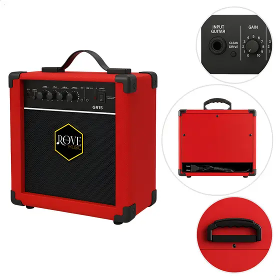 Amplificador Rove Music Guitarra Gr15 15w Transistor Vermelho