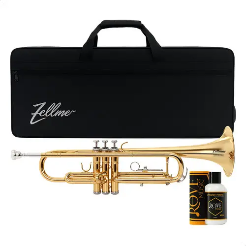 Trompete Zellmer Ztr-300l Sib Laqueado Completo Com Estojo Dourado