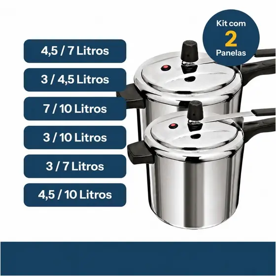 KIT COM 2 PANELAS DE PRESSÃO ASJ ALUMINIO POLIDA VÁRIOS KITS + ENVIO RÁPIDO