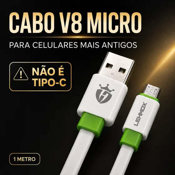 Cabo USB V8 Micro USB Premium 1 Metro Carga Rápida Com Transferência de Dados Para Android Original Lehmox
